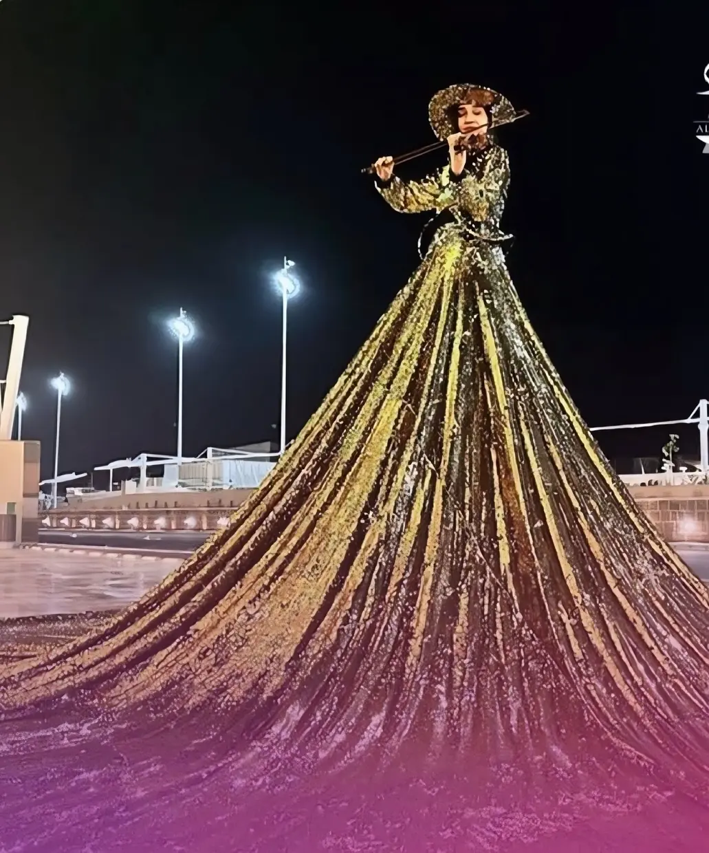 A performer in a costume made by our team